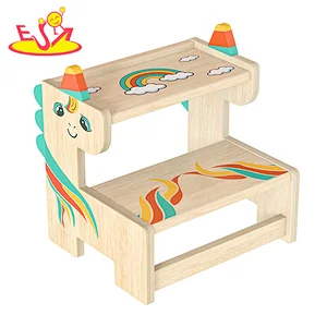 High Quality Learning Tower Unicorn Shaped Wooden Step Stool For Kids W08G358